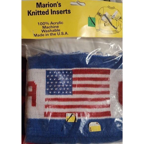 Marion's Knitted Inserts USA & Flags #585 red white blue 50" NOS - Picture 1 of 2